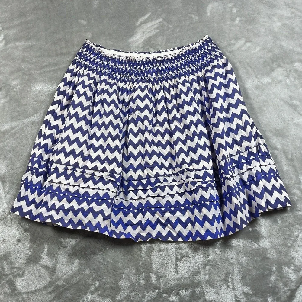 Kate Spade Skirt The Rules Women Small Blue White Zigzag  Smocked Mini A Line‎